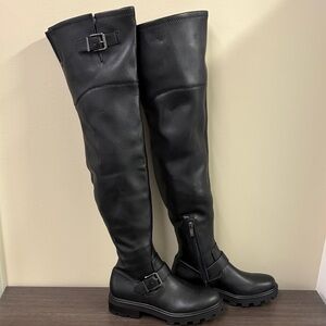 Women’s Marc Fisher LTD 38MM Ganven Lug Sole Biker Thigh-High Black Boots. 6.5